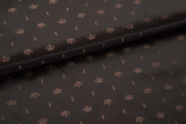 Futterstoff Jacquard Kronen VO11 dunkelbraun