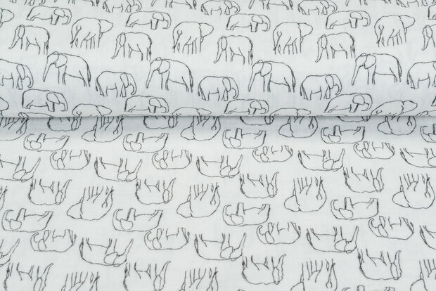 Baumwoll Musselin bedruckt elephant weiss