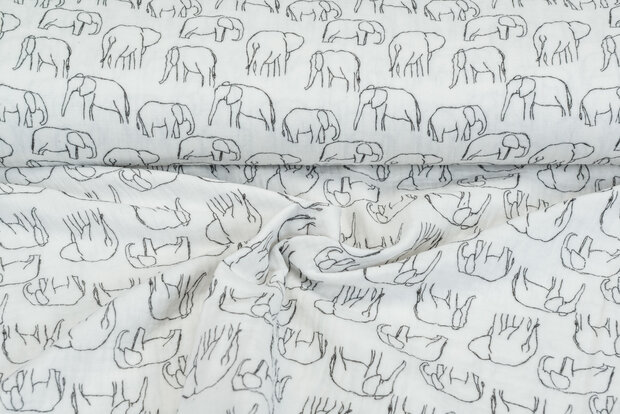 Baumwoll Musselin bedruckt elephant weiss