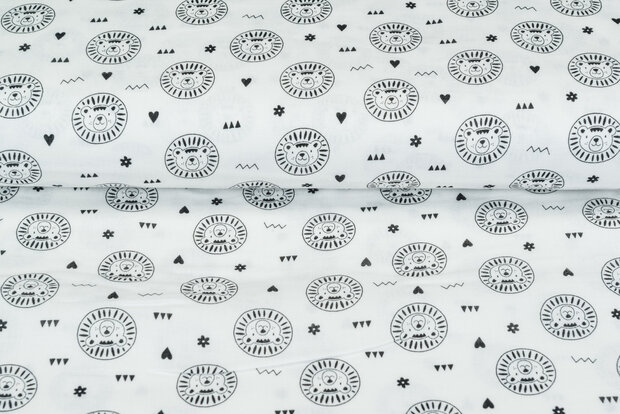 Baumwoll Musselin bedruckt glatt lion weiss