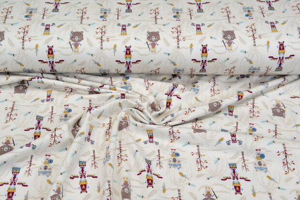 Baumwolljersey bedruckt indian ecru