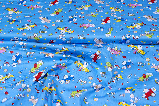 Baumwoll Popeline Bedruckt cute airplanes blau