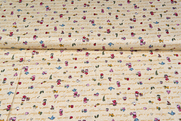 Baumwoll Popeline Bedruckt smal things gelb-camel