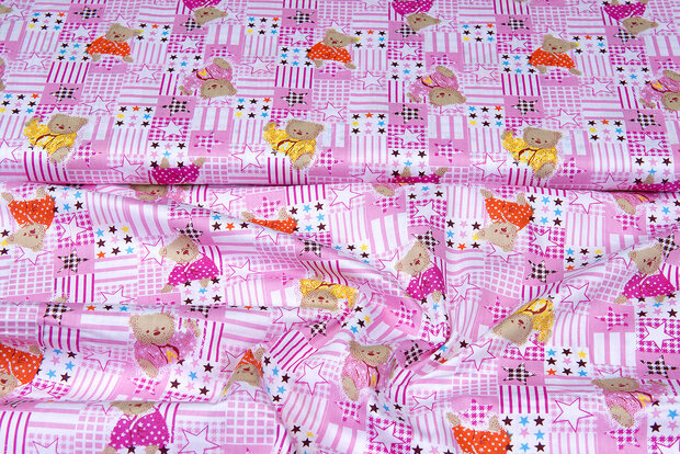 Baumwoll Popeline Bedruckt bears with stars rosa