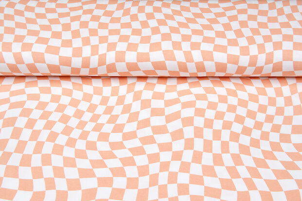 Baumwolljersey bedruckt graphic squares lachsrosa