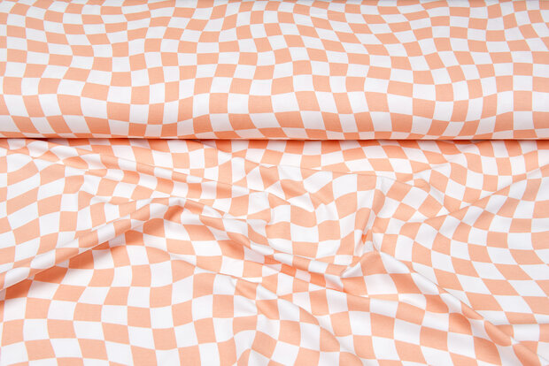 Baumwolljersey bedruckt graphic squares lachsrosa