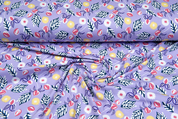 Baumwolljersey bedruckt flowers flieder