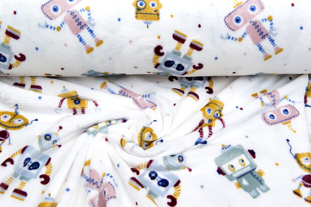 Wellness fleece bedruckt robots weiss