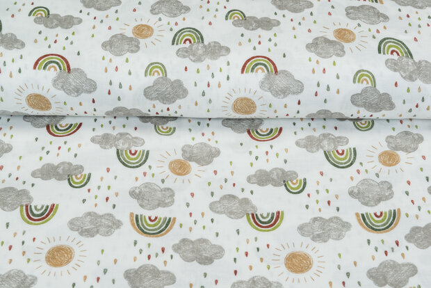 Baumwoll Musselin bedruckt glatt rainbow gr&uuml;n