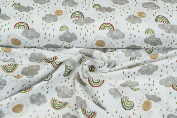 Baumwoll Musselin bedruckt glatt rainbow gr&uuml;n