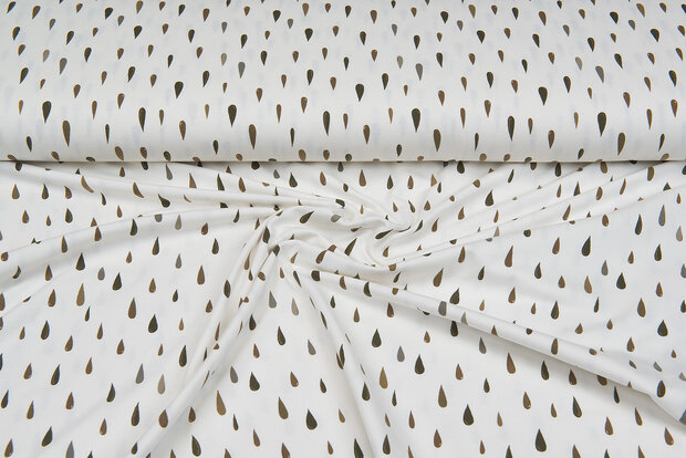 Baumwolljersey bedruckt raindrops off-white braun-taupe