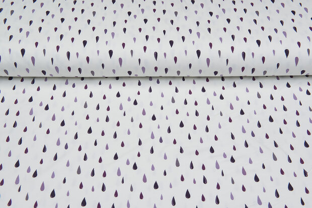 Baumwolljersey bedruckt raindrops off-white flieder-lila