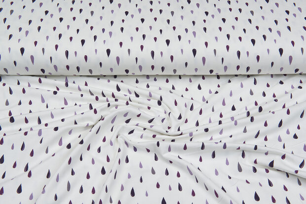 Baumwolljersey bedruckt raindrops off-white flieder-lila