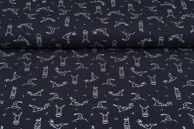 Baumwolljersey bedruckt bunny hopping dunkelblau