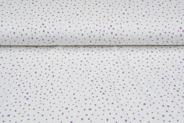 Baumwolljersey bedruckt dots off-white lila