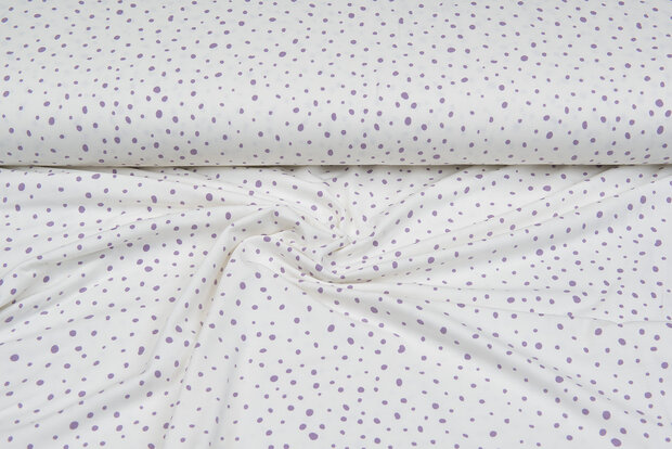 Baumwolljersey bedruckt dots off-white lila