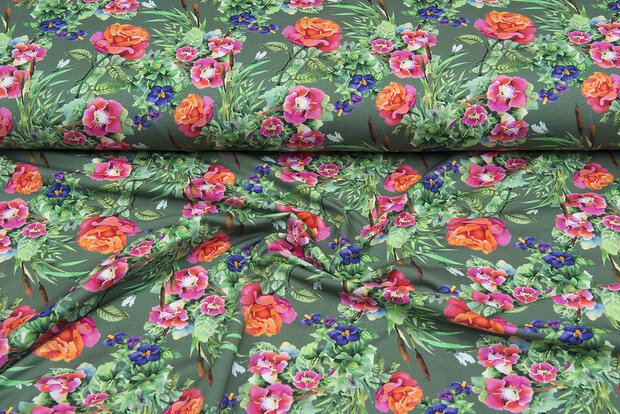 Baumwolljersey bedruckt digital roses mint multicolor