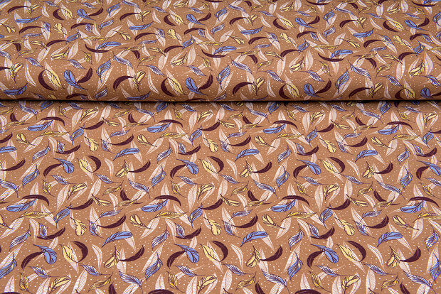 Baumwolljersey bedruckt feathers hellbraun