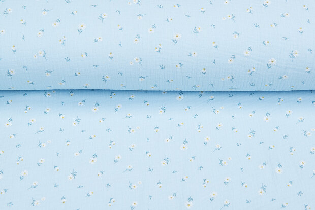 Baumwoll Musselin bedruckt little flowers hellblau
