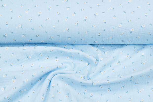 Baumwoll Musselin bedruckt little flowers hellblau