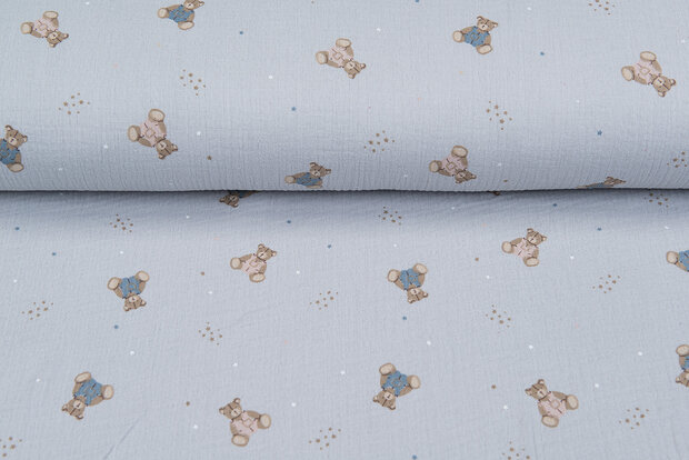 Baumwoll Musselin bedruckt little bears grau