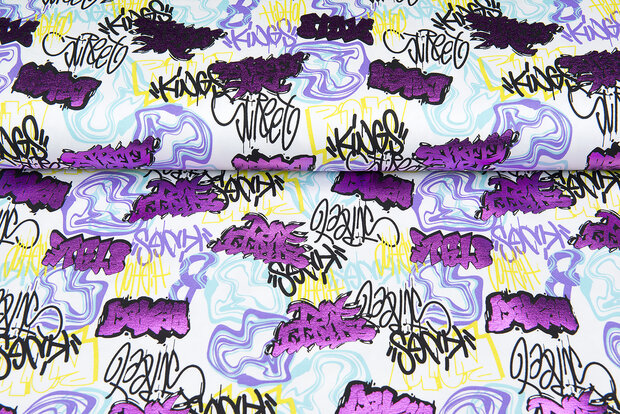 French Terry bedruckt graffiti foil multicolor weiss