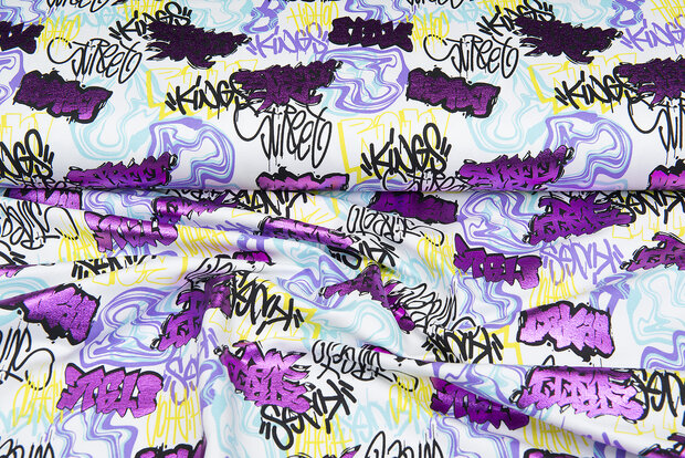 French Terry bedruckt graffiti foil multicolor weiss