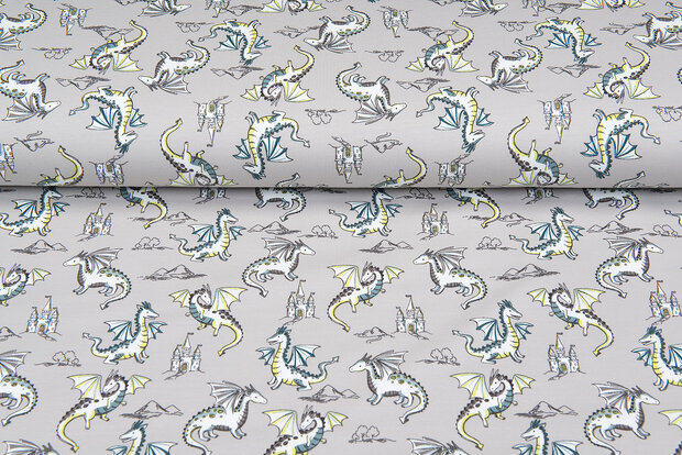 French Terry bedruckt flying dragon helles taupe