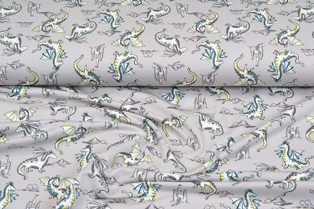 French Terry bedruckt flying dragon helles taupe