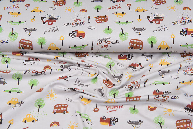 Baumwolljersey bedruckt traffic dunkelsand