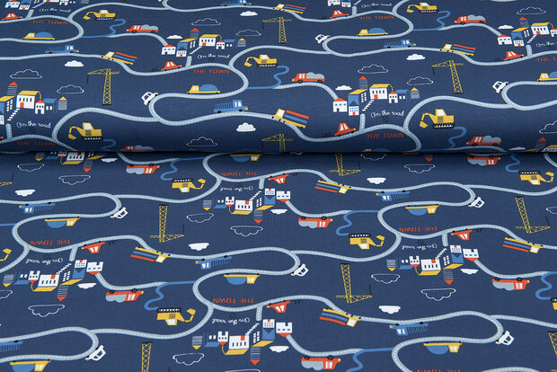 Baumwolljersey bedruckt traffic denim