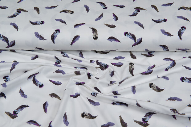 Baumwolljersey bedruckt feathers off-white