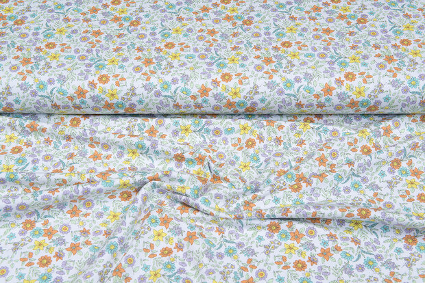 Baumwolljersey bedruckt little floral weiss