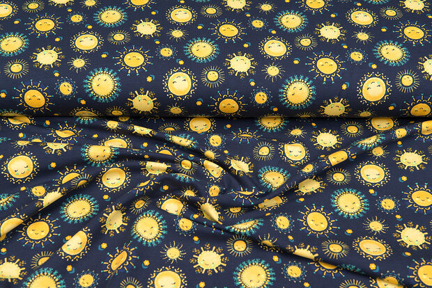 Baumwolljersey bedruckt sunshine dunkelblau