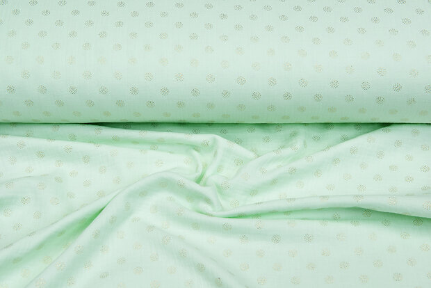 Baumwoll Musselin bedruckt bedrukt Foil Drops hellmint-gold