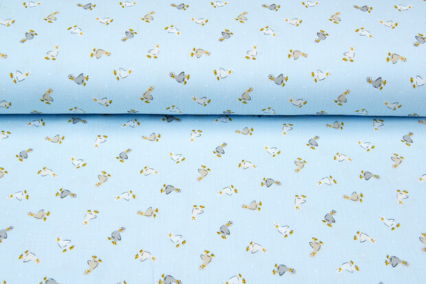 Baumwoll Musselin bedruckt little duck hellblau