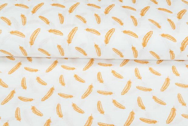 Baumwoll Musselin bedruckt glatt feather ockergelb 1