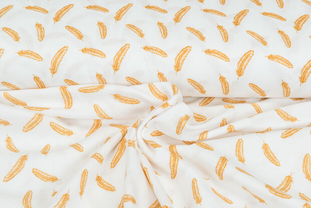 Baumwoll Musselin bedruckt glatt feather ockergelb 1