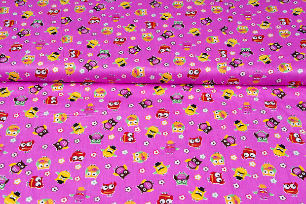 Baumwoll Popeline Bedruckt owls rosa