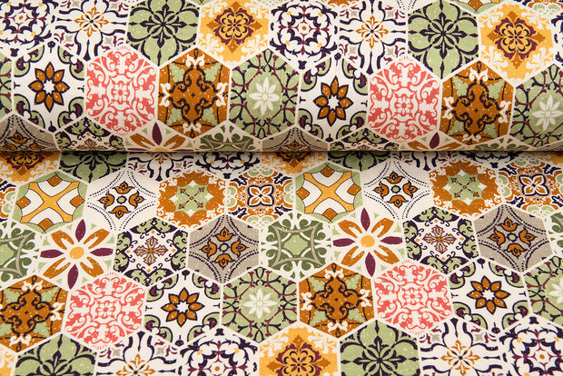 Viskose Jersey bedruckt boho tiles gr&uuml;n-rost