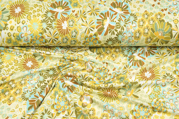 Viskose Jersey bedruckt sixties flowers hellgr&uuml;n-mint