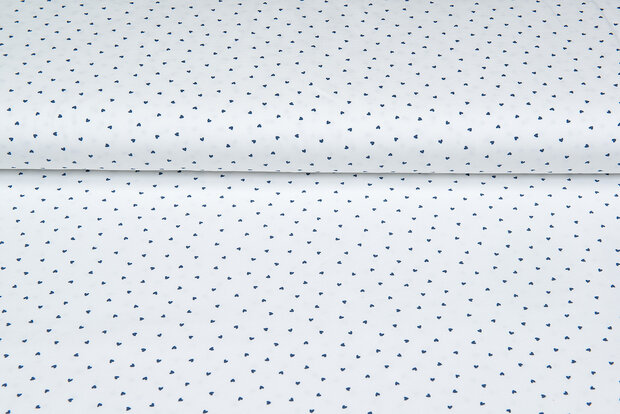 Baumwolljersey bedruckt mini hearts ecru - blau