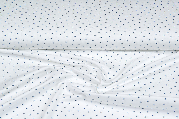 Baumwolljersey bedruckt mini hearts ecru - blau