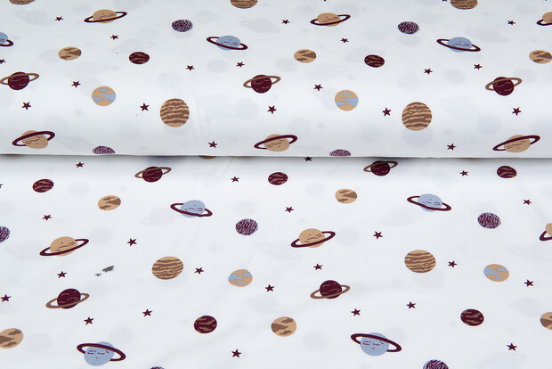 Baumwolljersey bedruckt mini astro world ecru - bordeaux