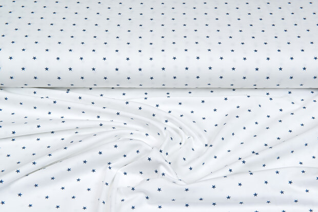 Baumwolljersey bedruckt stars ecru - metalblau