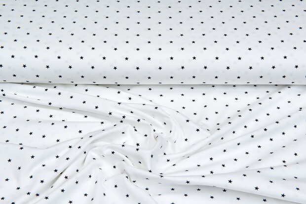 Baumwolljersey bedruckt stars ecru - dunkelblau