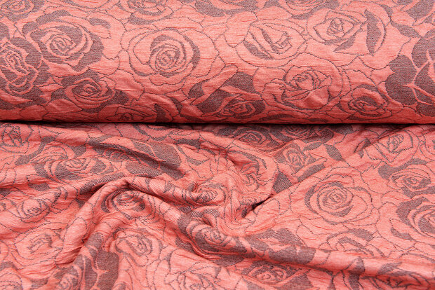 Strickstoff Jacquard roses lachsrosa