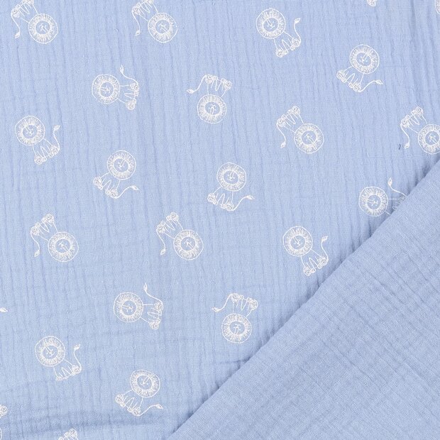 Baumwoll Musselin bedruckt little lions pastellblau
