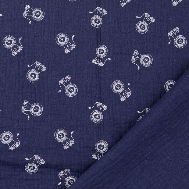 Baumwoll Musselin bedruckt little lions dunkelblau