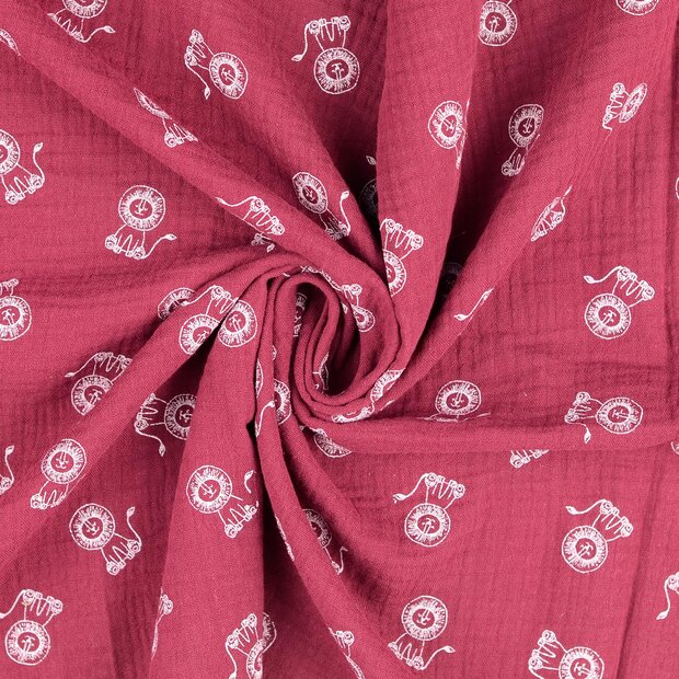 Baumwoll Musselin bedruckt little lions bordeaux